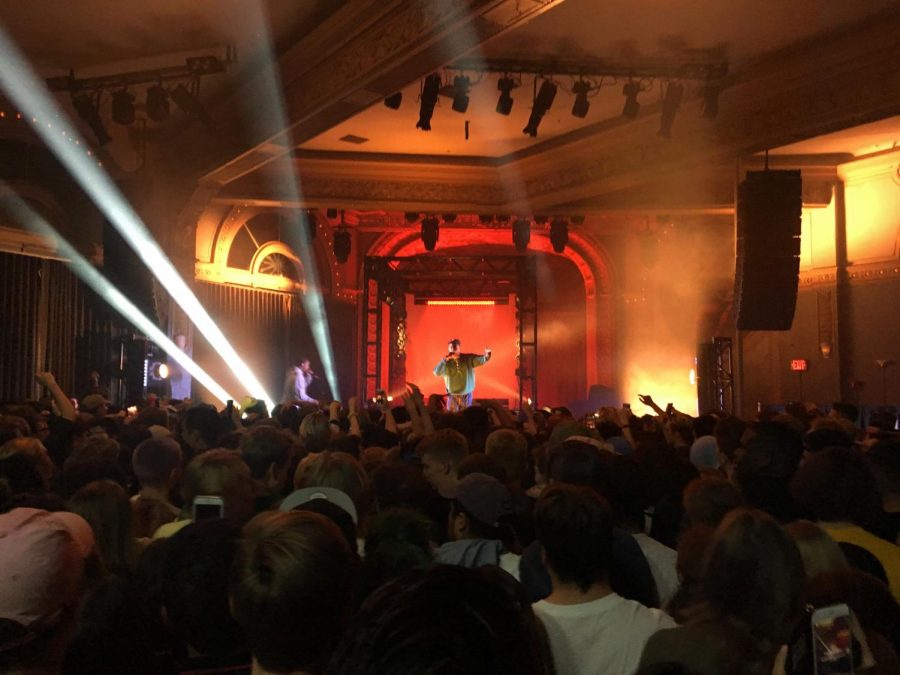 Fans crowd around the stage at the Crystal Ballroom to get the best view of Tyler as he performs Glitter. 