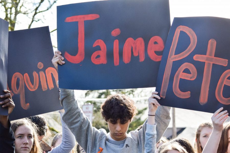 Students participated in a nationwide walk out and stood in silence for 17 minutes to honor the 17 killed in Parkland, Florida one month prior.