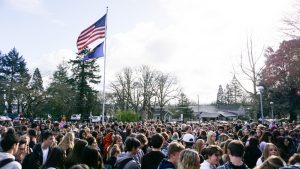 Students marchers filled the West Linn courtyard on March 14 2018.