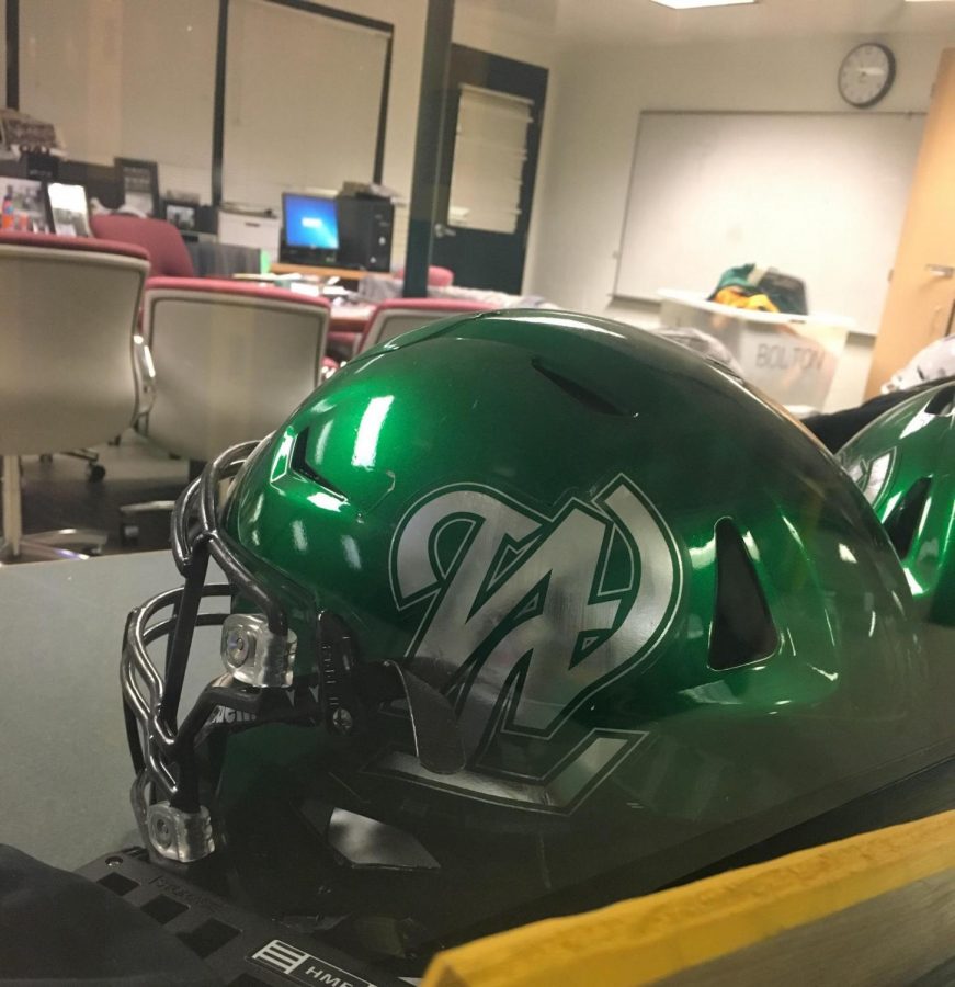 This year, the school got brand new equipment, like this shiny football helmet. 