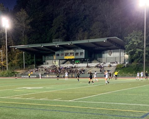 The floodlights illuminated the stadium on opening night, where the Lions would go on to beat McMinnville.