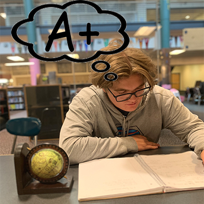 Thor Severson, junior, studies in the library for an upcoming test. 