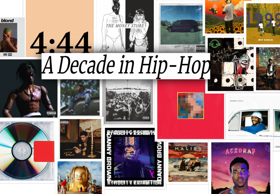 A collage of various hip-hop albums from the past 10 years.