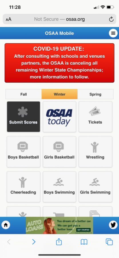 The OSAA has updated their website announcing the cancelation of all winter sports championships due to concerns of COVID-19 outbreaks. 
