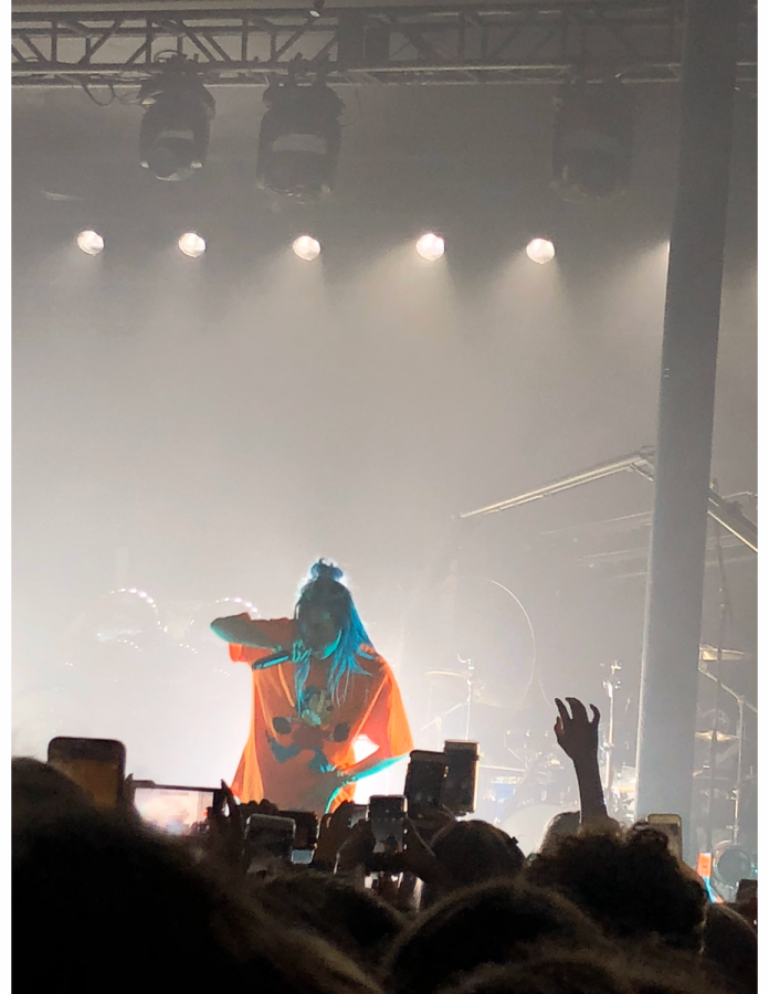 Billie Eilish performs songs from her album, “Don’t Smile At Me” on a stop of her “1 by 1” tour in Portland, Ore. on Oct. 23, 2018. 
