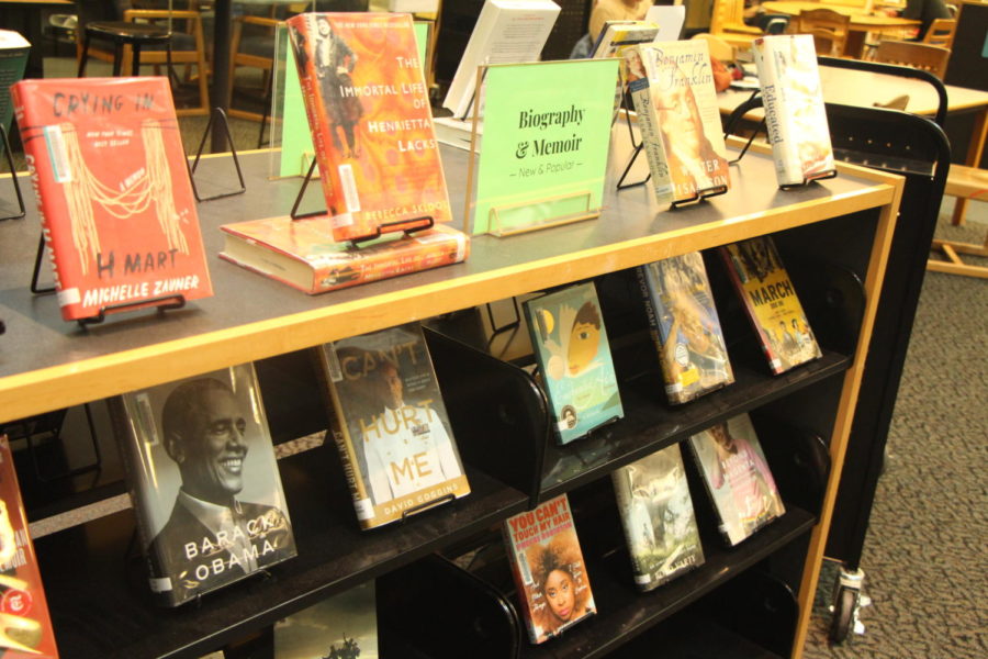 Library staff adds an “Biography & Memoir” section to their featured shelves, adding books with interest relevant to high schoolers. 
