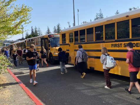 Students heading to their buses after school, released at 3.