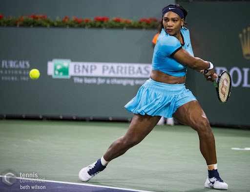 Williams in the 2016 quarter finals of the BNB Paribas Open, beating the previously undefeated Simona Halep.