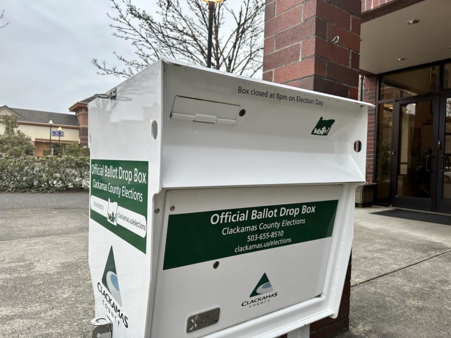 One of the multiple ballot drop off locations, located out front of the city hall. The mayoral election is slated to take place May 16. 