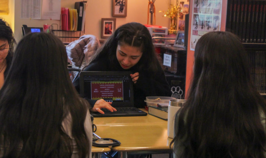 MEChA meets in D204 during lunch, where Melissa Reyes, junior, discusses an upcoming event with fellow members. 