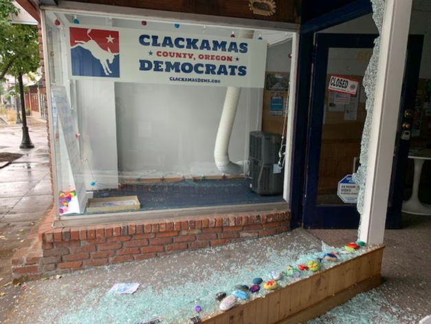 On Aug. 30, a brick shattered the Clackamas County Democratic Headquarters
