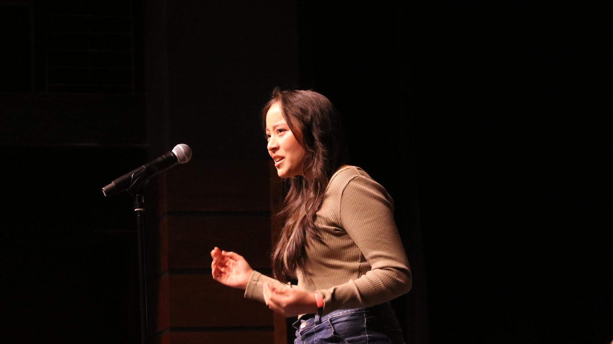 Misha Rana, sophomore, performs her poem at the the annual Poetry Out Loud competition on Feb. 8.