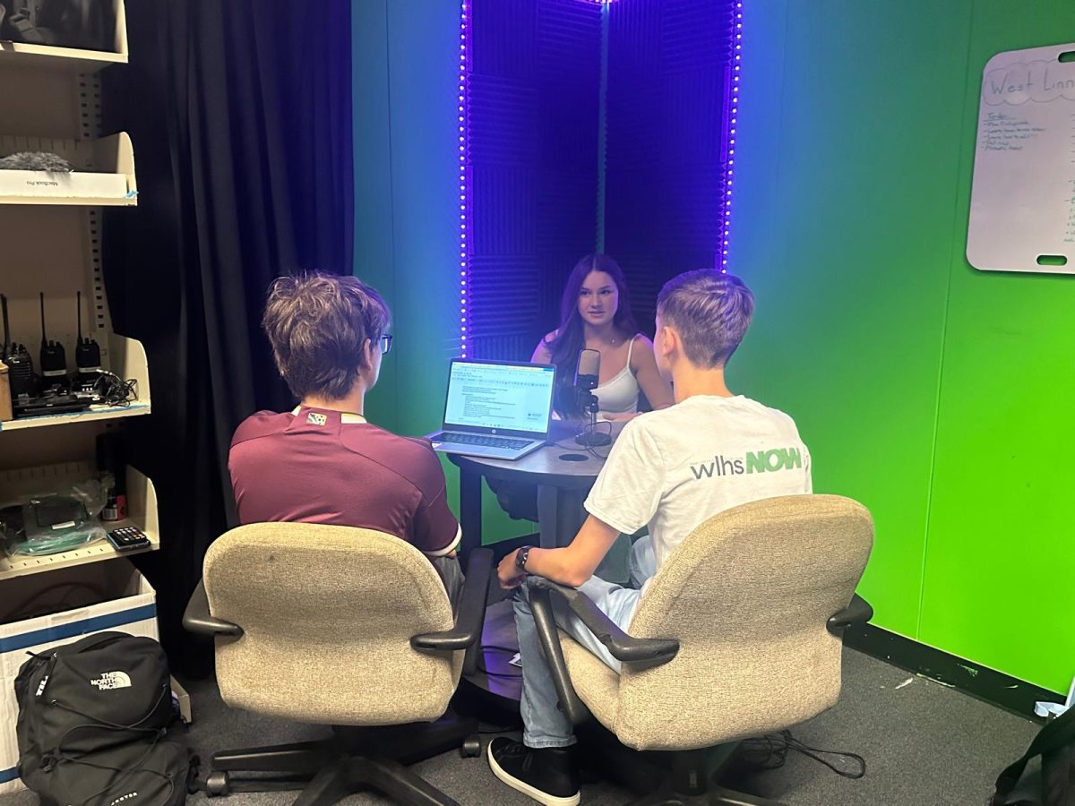 Behind-the-scenes of the newest episode of the West Linn Weekly Wakeup with guest Mia Harmon, senior. 