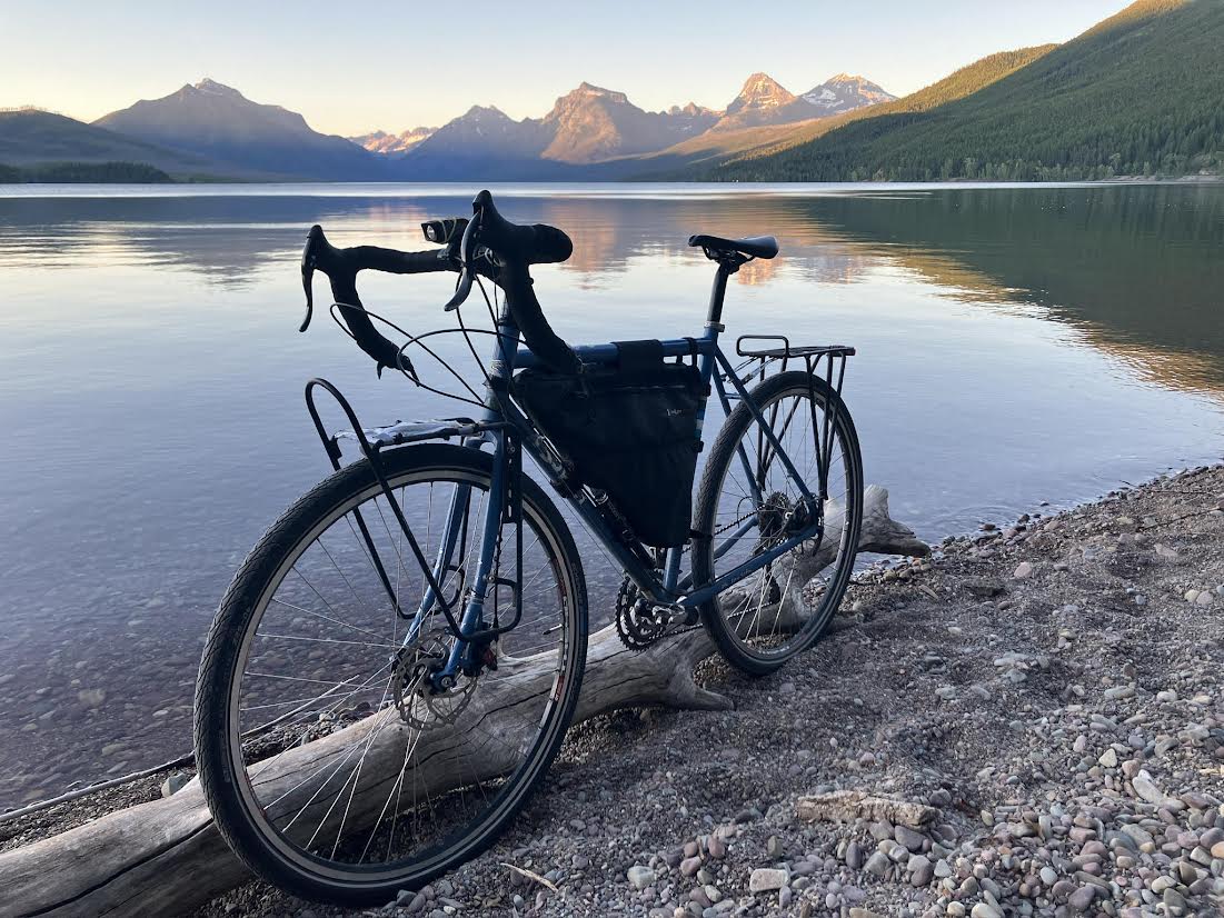 Andy West’s bike rests in front of the landscape in Glacier National Park, where he biked to from Portland, Oregon. 
Photo courtesy of Andy West
