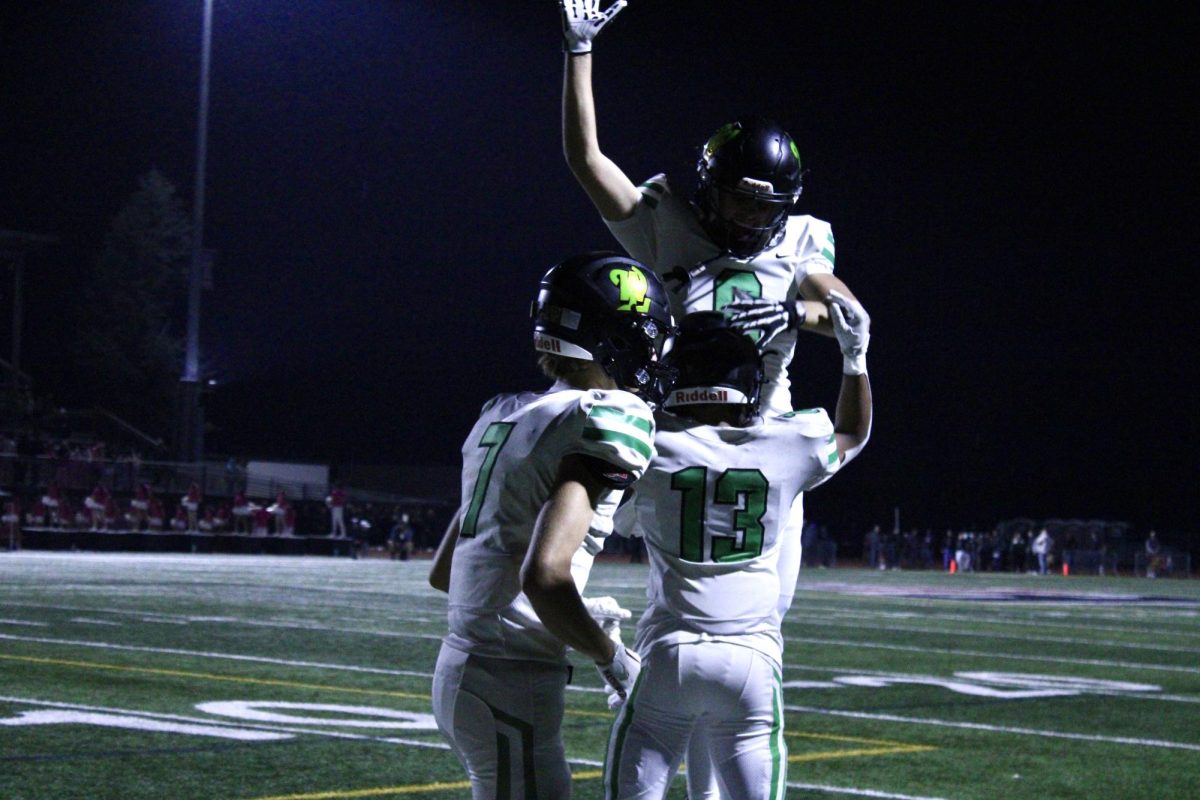 Lofty celebrations. After having two touchdowns called back due to flags on the play, Viggo Anderson, junior, shouts, “I got one,” as he scores with 1:28 left in the first half.