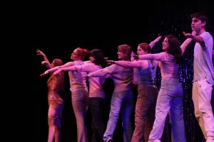 Falling in line. Dressed in pink, members of Thespians dance together in a line while lip-syncing to the song “What Is This Feeling” from the musical “Wicked.” Each year, the Thespians carry on the tradition of performing a musical number.