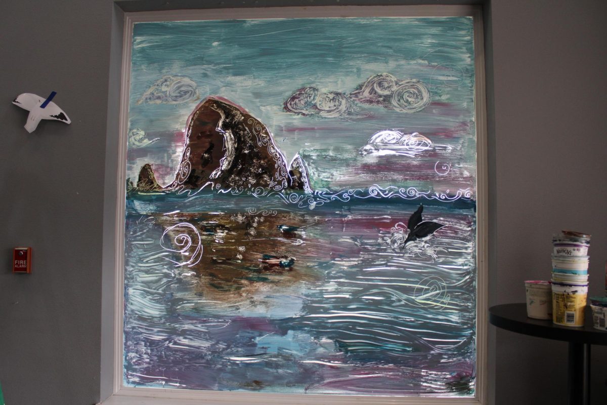 This is the second half of the two murals in the entryway. The entry was designed to look like the Oregon coast, with gulls plastered to the walls and other ocean motifs. “A lot of people remarked how it was very affecting and very impactful,” Penkman said. “They’d never seen anything like that at a fundraiser that they’d been to before.”